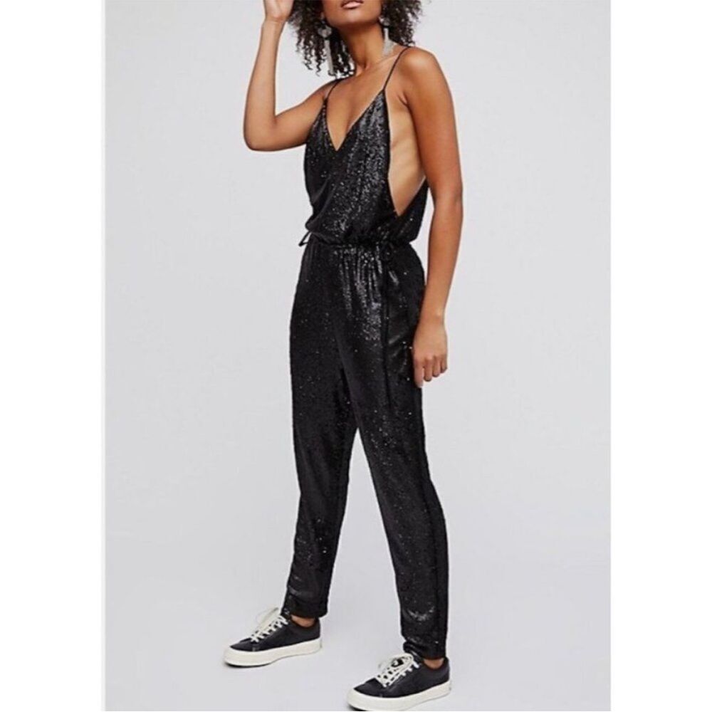 Free People All Over Sequin Jumpsuit in Black XS